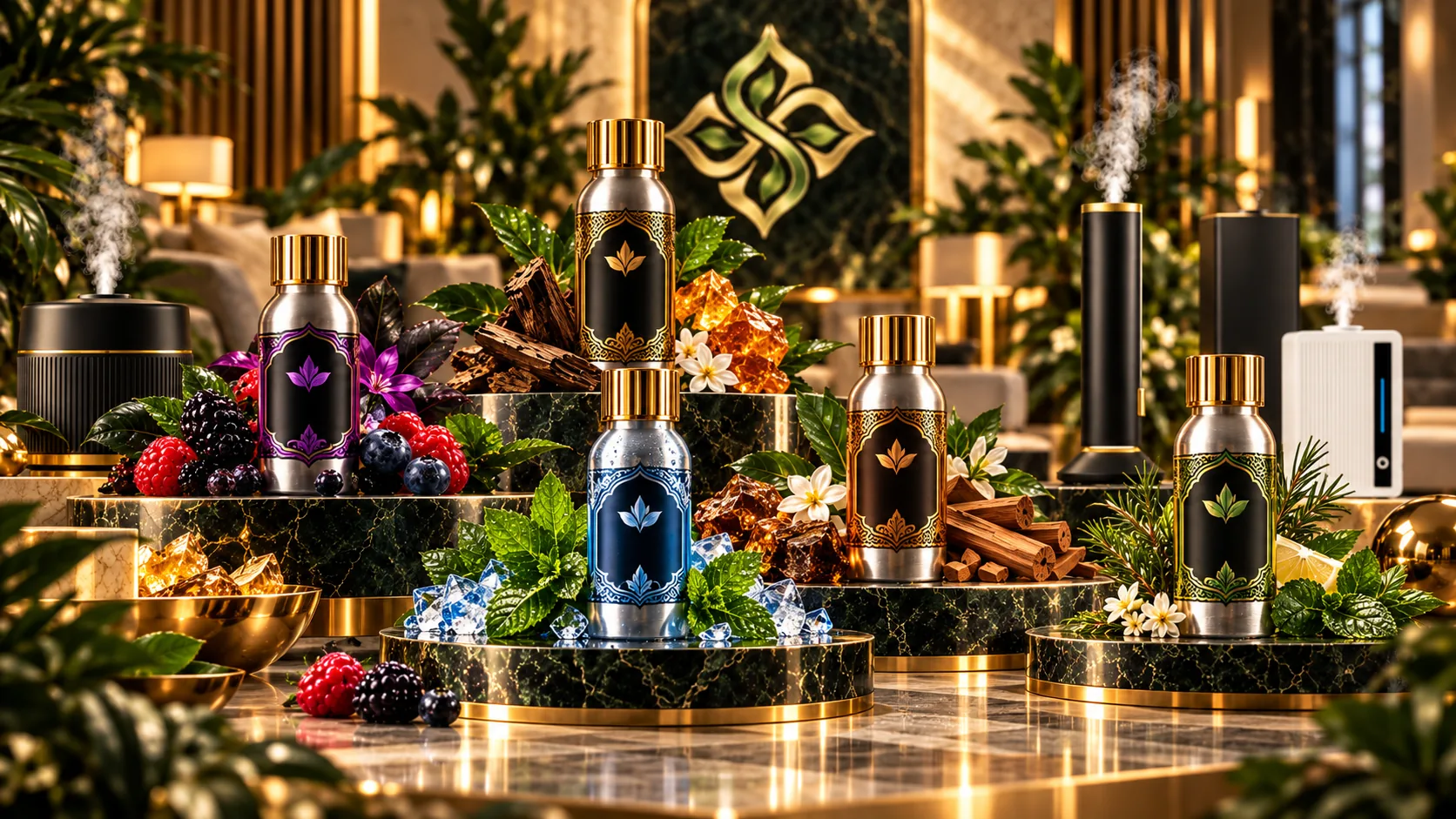 تشكيلة تصويرية لأجهزة التعطير والزيوت العطرية بألوان ROYAL SCENT